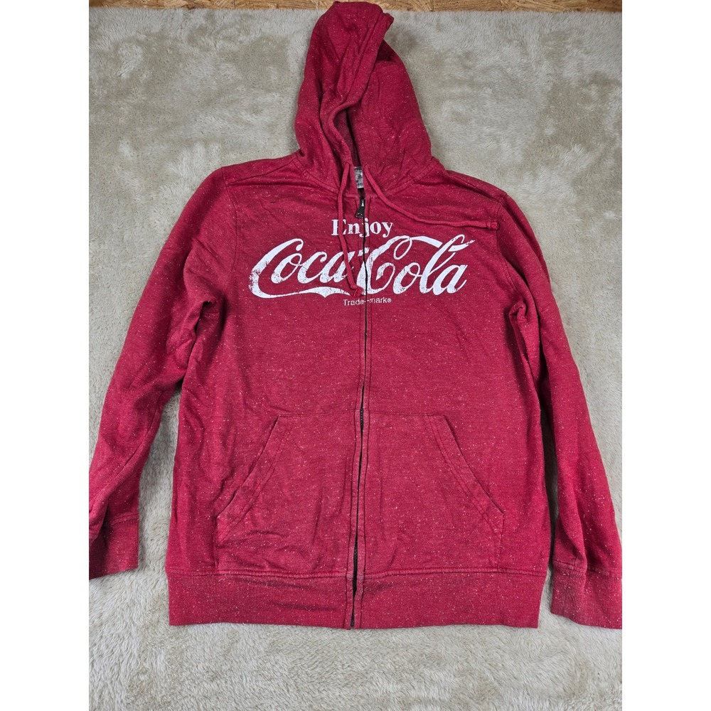 Coca Cola Red Speckled Zip‎ Up Hoodie Sweatshirt Men's Size Medium